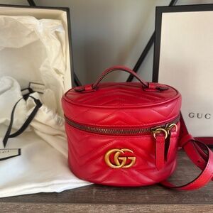 GUCCI RED LEATHER 'GG' MARMONT BACKPACK MINI